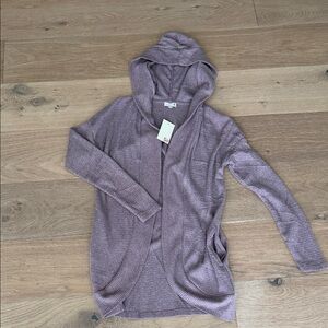 Hooded Open Front Knit Cardigan in Dusty Mauve